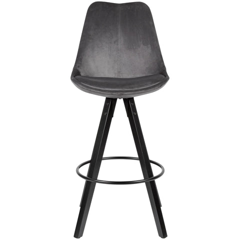 Rootz Bar Stools - Dark Gray/Black -  Set of 2 - Design Velvet Barstools - Solid Wood Scandinavian (2 Pieces) - Counter Stools with Backrest - Seat Height 77cm