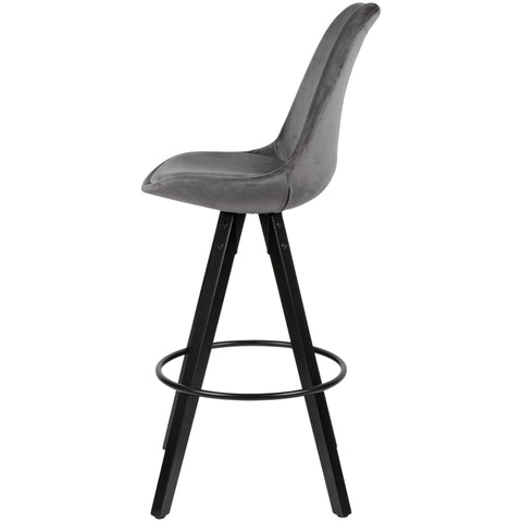 Rootz Bar Stools - Dark Gray/Black -  Set of 2 - Design Velvet Barstools - Solid Wood Scandinavian (2 Pieces) - Counter Stools with Backrest - Seat Height 77cm