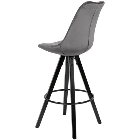 Rootz Bar Stools - Dark Gray/Black -  Set of 2 - Design Velvet Barstools - Solid Wood Scandinavian (2 Pieces) - Counter Stools with Backrest - Seat Height 77cm