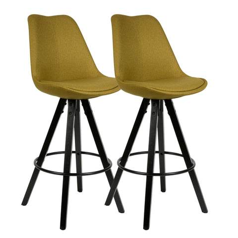 Rootz Bar Stools - Curry/Black - Design Fabric Bar Chairs - Solid Wood Scandinavian (2 Pieces) - Set of 2 Counter Stools with Backrest - Seat Height 77cm