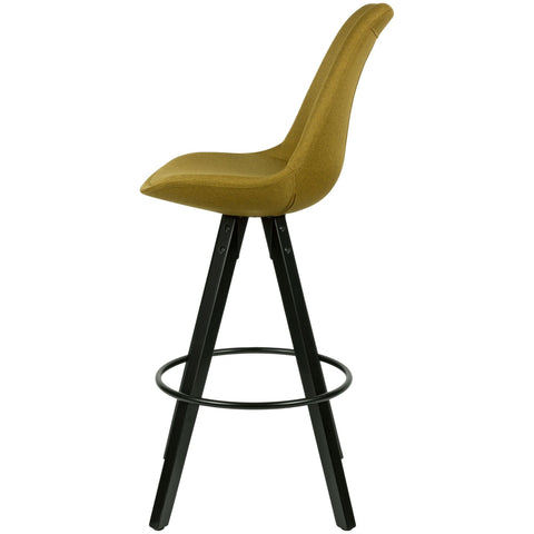 Rootz Bar Stools - Curry/Black - Design Fabric Bar Chairs - Solid Wood Scandinavian (2 Pieces) - Set of 2 Counter Stools with Backrest - Seat Height 77cm