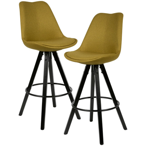 Rootz Bar Stools - Curry/Black - Design Fabric Bar Chairs - Solid Wood Scandinavian (2 Pieces) - Set of 2 Counter Stools with Backrest - Seat Height 77cm