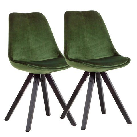 Rootz Soft Dining Chair - Green, Armrest-Free - Set of 2 - Modern Velvet Kitchen Chairs with Black Wooden Legs - Upholstered Shell Chairs, Max Load 110kg