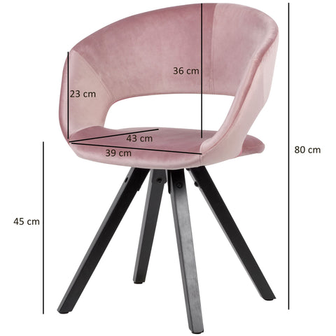 Rootz Dining Chair - Velvet Pink with Black Legs - Modern Style - Kitchen Chair with Backrest - Wooden Feet - Upholstered - Max Load 110kg