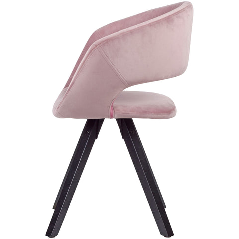 Rootz Dining Chair - Velvet Pink with Black Legs - Modern Style - Kitchen Chair with Backrest - Wooden Feet - Upholstered - Max Load 110kg