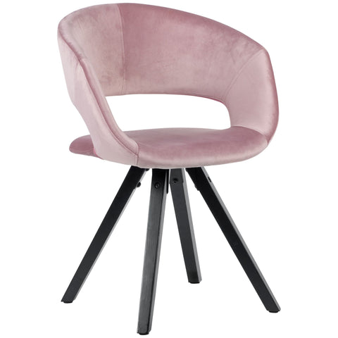 Rootz Dining Chair - Velvet Pink with Black Legs - Modern Style - Kitchen Chair with Backrest - Wooden Feet - Upholstered - Max Load 110kg