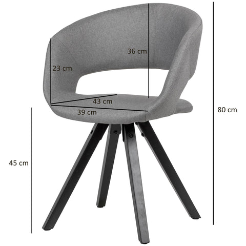 Rootz Dining Chair - Light Gray Fabric with Black Legs - Retro Style - Kitchen Chair with Backrest - Upholstered - Max Load 110kg