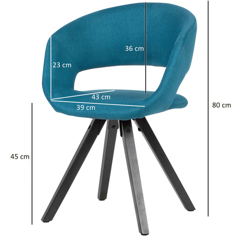 Rootz Dining Chair - Petrol Fabric with Black Legs - Retro Style - Kitchen Chair with Backrest - Upholstered - Max Load 110kg