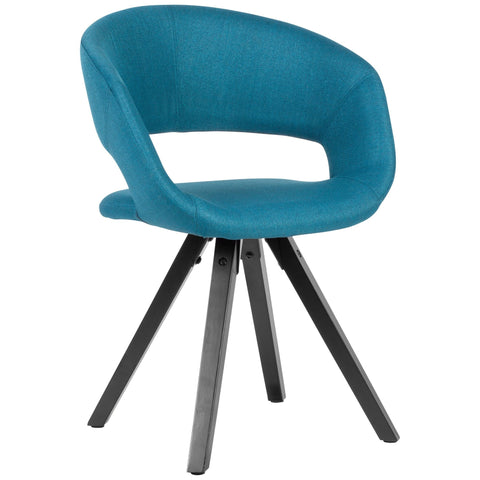 Rootz Dining Chair - Petrol Fabric with Black Legs - Retro Style - Kitchen Chair with Backrest - Upholstered - Max Load 110kg