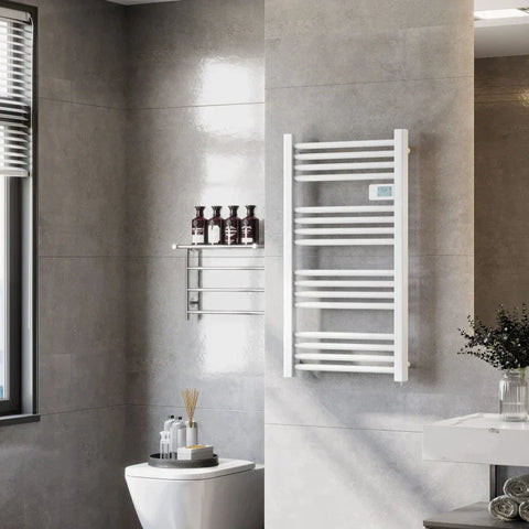 Rootz Towel Warmer - Bathroom Heater - 24/7 Programming - 4 Modes - Overheat Protection - Aluminum - White - 54cm x 4cm x 96cm