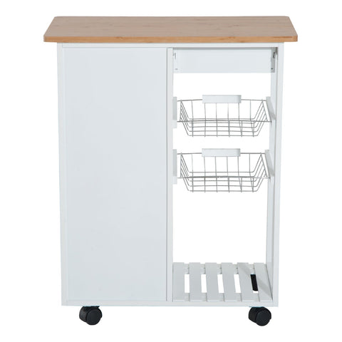 Rootz Keukentrolley - Keukentrolley - Serveerwagen - Keukenkast - Op wielen - Lades - Openslaande deur - Dienbladen - Wit - Naturel - Bruin
