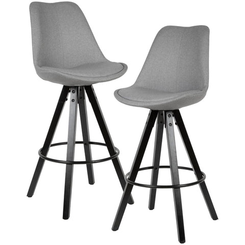 Rootz Barkrukken - Design Stoffen Barstoelen - Massief Hout Scandinavisch (2 Stuks) - Set van 2 - Tegenkrukken met Rugleuning - Lichtgrijs/Zwart - Zithoogte 77cm 