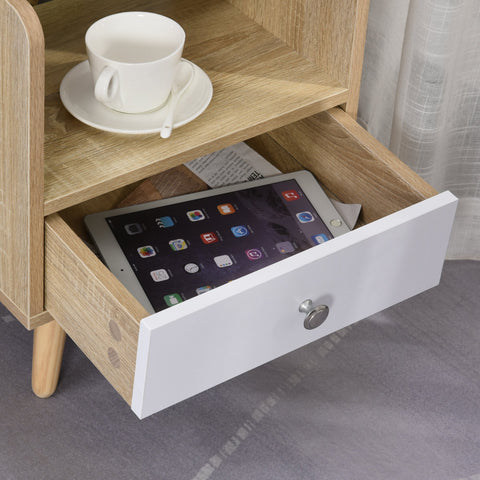 Rootz Bedside Table - Drawer - Open Storage Space - Shelf - Solid Wood - White - Brown - 37 x 30 x 48 cm