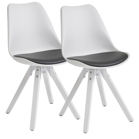 Rootz Dining Chairs - Set of 2 Retro - White/Black Scandinavian - Upholstered Chair Backrest - White-Leg Kitchen Chairs - Faux Leather Upholstery