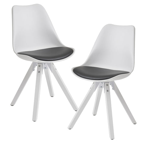 Rootz Dining Chairs - Set of 2 Retro - White/Black Scandinavian - Upholstered Chair Backrest - White-Leg Kitchen Chairs - Faux Leather Upholstery