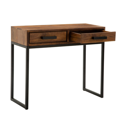 Rootz Console Table - Solid Wood - Wood - Corridor Table - Narrow Desk - Hall Table - Chest of Drawers - Brown - Black - 90 cm