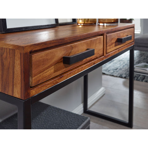Rootz Console Table - Solid Wood - Wood - Corridor Table - Narrow Desk - Hall Table - Chest of Drawers - Brown - Black - 90 cm