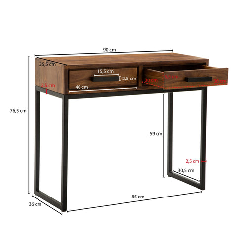 Rootz Console Table - Solid Wood - Wood - Corridor Table - Narrow Desk - Hall Table - Chest of Drawers - Brown - Black - 90 cm