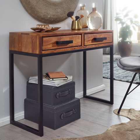 Rootz Console Table - Solid Wood - Wood - Corridor Table - Narrow Desk - Hall Table - Chest of Drawers - Brown - Black - 90 cm