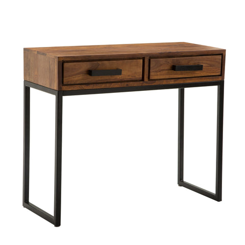 Rootz Console Table - Solid Wood - Wood - Corridor Table - Narrow Desk - Hall Table - Chest of Drawers - Brown - Black - 90 cm