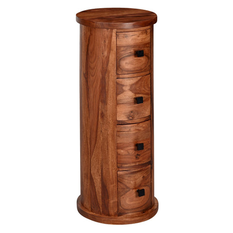 Rootz Sideboard – Schrank mit 4 Schubladen – Schmaler massiver Seitenschrank – Runde Minikommode – Palisander-Massivholz – 35 x 85 x 35 cm 