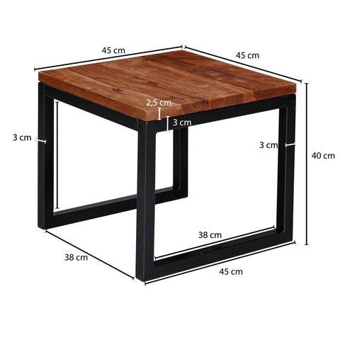 Rootz Side Table - Solid Wood Side Table - Table - Coffee Table - Coffee Table - Wood - 45 x 40 x 45 cm - Brown - Black