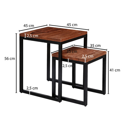 Rootz Side Tables - Coffee Table - Set Of 2 - Solid Wood - - Brown - Black