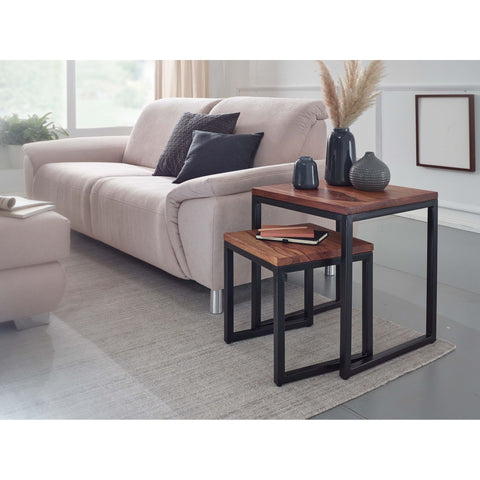 Rootz Side Tables - Coffee Table - Set Of 2 - Solid Wood - - Brown - Black