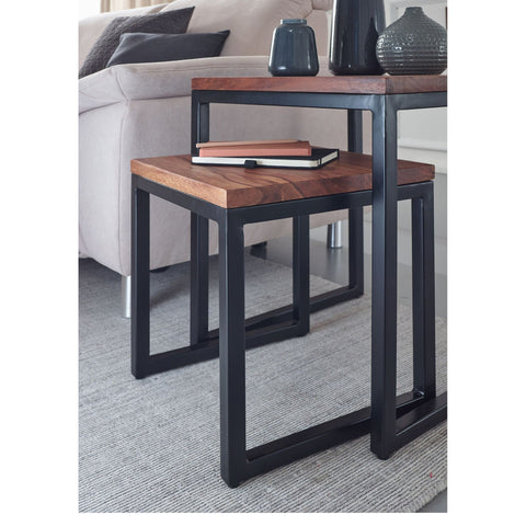 Rootz Side Tables - Coffee Table - Set Of 2 - Solid Wood - - Brown - Black