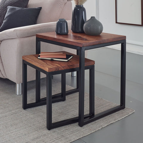 Rootz Side Tables - Coffee Table - Set Of 2 - Solid Wood - - Brown - Black