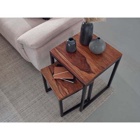 Rootz Side Tables - Coffee Table - Set Of 2 - Solid Wood - - Brown - Black