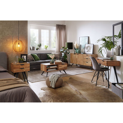 Rootz Coffee Table - Solid Wood - Acacia - Storage Space - Table - 95 x 45 - Brown - Black