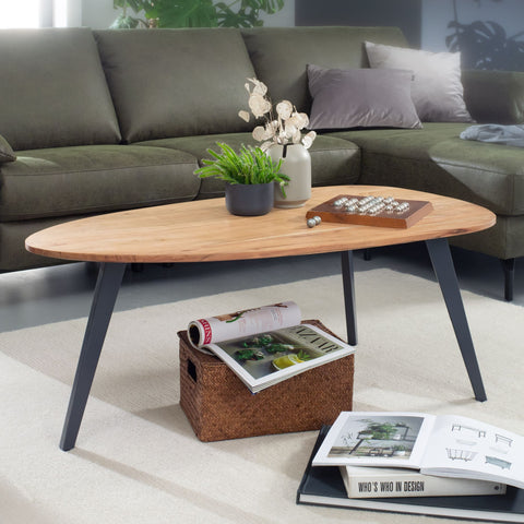 Rootz Coffee Table - Solid Wood - Coffee Table - Acacia Wood - Metal - Side Table - 110 x 60 cm - Black - Brown