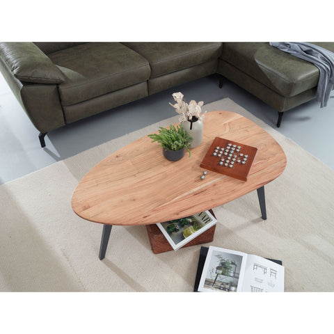 Rootz Coffee Table - Solid Wood - Coffee Table - Acacia Wood - Metal - Side Table - 110 x 60 cm - Black - Brown