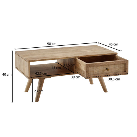 Rootz Salontafel - Massief Mangohout - Opbergruimte - Lade - 90 x 40 x 45 cm - Bruin
