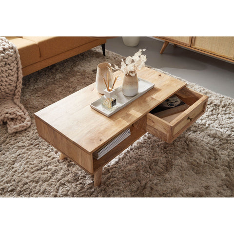 Rootz Salontafel - Massief Mangohout - Opbergruimte - Lade - 90 x 40 x 45 cm - Bruin