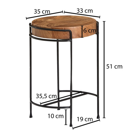 Rootz Side Table - Solid Wood - Coffee Table - Coffee Table - Bedside Table - Acacia - Metal - Brown - Black - Round - Ø 35 cm