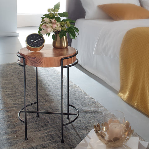 Rootz Side Table - Solid Wood - Coffee Table - Coffee Table - Bedside Table - Acacia - Metal - Brown - Black - Round - Ø 35 cm