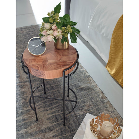 Rootz Side Table - Solid Wood - Coffee Table - Coffee Table - Bedside Table - Acacia - Metal - Brown - Black - Round - Ø 35 cm