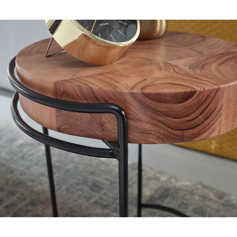 Rootz Side Table - Solid Wood - Coffee Table - Coffee Table - Bedside Table - Acacia - Metal - Brown - Black - Round - Ø 35 cm