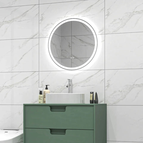Rootz LED Bathroom Mirror - Round - Touch Function - Memory Function - No Fogging - Aluminum Frame - White+Silver - 60 x 60 cm