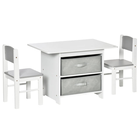 Rootz Kinderstoelen Tafelset - Kindertafel - Met 2 Opbergmanden - Zitgroep Voor Peuters - Wit/Grijs - 71 x 48 x 49 cm