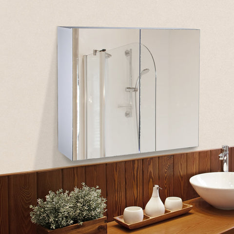Rootz Mirror cabinet - Bathroom mirror - Wall mirror - Wall cabinet - Storage space - Silver - White - Glass - 80 x 15 x 15 cm