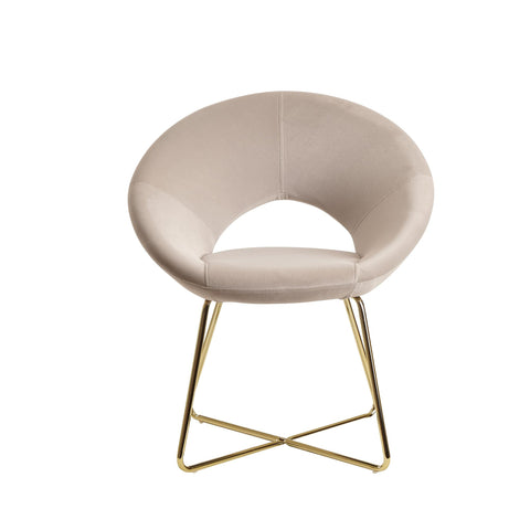 Rootz Dining Chair - Velvet Beige Kitchen Chair - Golden Legs - Shell Fabric - Metal - Upholstered Design