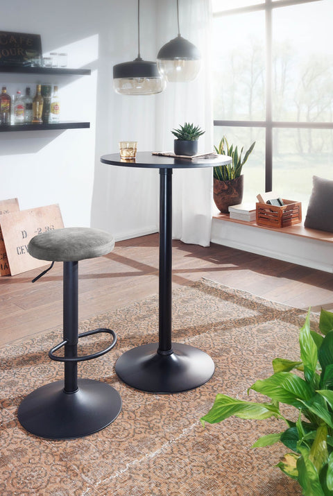 Rootz Stool - Backrest-Free - Kitchen Stool, Fabric-Metal Design - Counter Stool, Bistro Stool - Gray Suede - 58-79cm