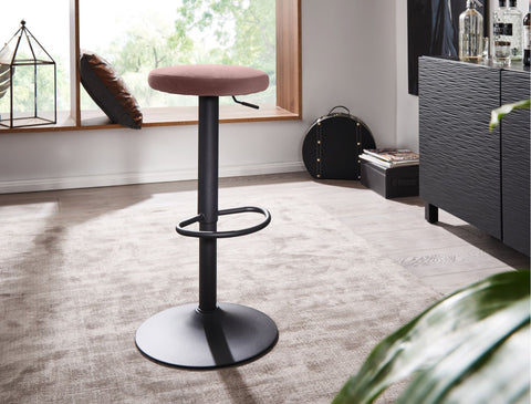 Rootz Kruk - Rugleuningvrij, verstelbare hoogte 58-79 cm - Keukenkruk stof-metaal design - fluweelroze 