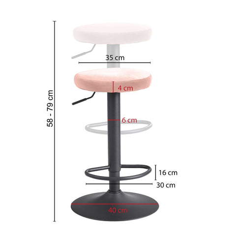 Rootz Kruk - Rugleuningvrij, verstelbare hoogte 58-79 cm - Keukenkruk stof-metaal design - fluweelroze 