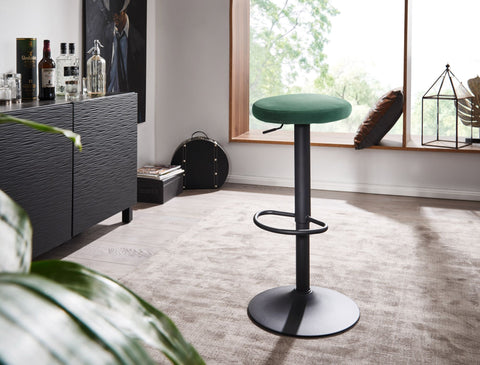Rootz Bar Stool - Kitchen Stool Fabric-Metal Design - Velvet - Green - Backrest-Free - Adjustable Height 58-79 cm