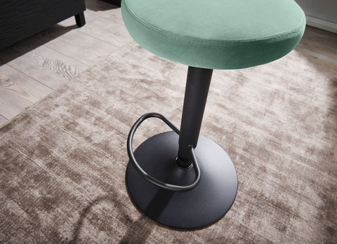 Rootz Bar Stool - Kitchen Stool Fabric-Metal Design - Velvet - Green - Backrest-Free - Adjustable Height 58-79 cm