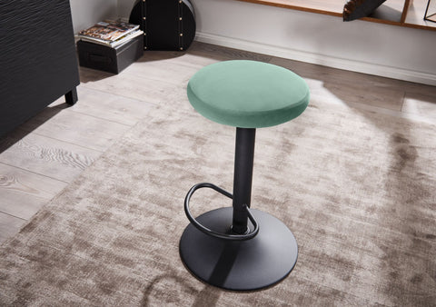 Rootz Bar Stool - Kitchen Stool Fabric-Metal Design - Velvet - Green - Backrest-Free - Adjustable Height 58-79 cm